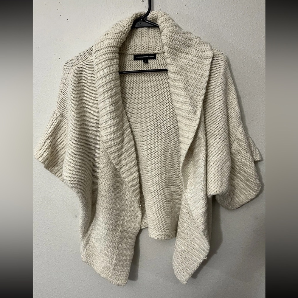 Express Cream Women's Knit cropped open Poncho